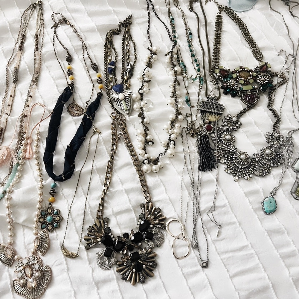 Large lot of necklaces. All used but still good condition. NO bags or boxes.